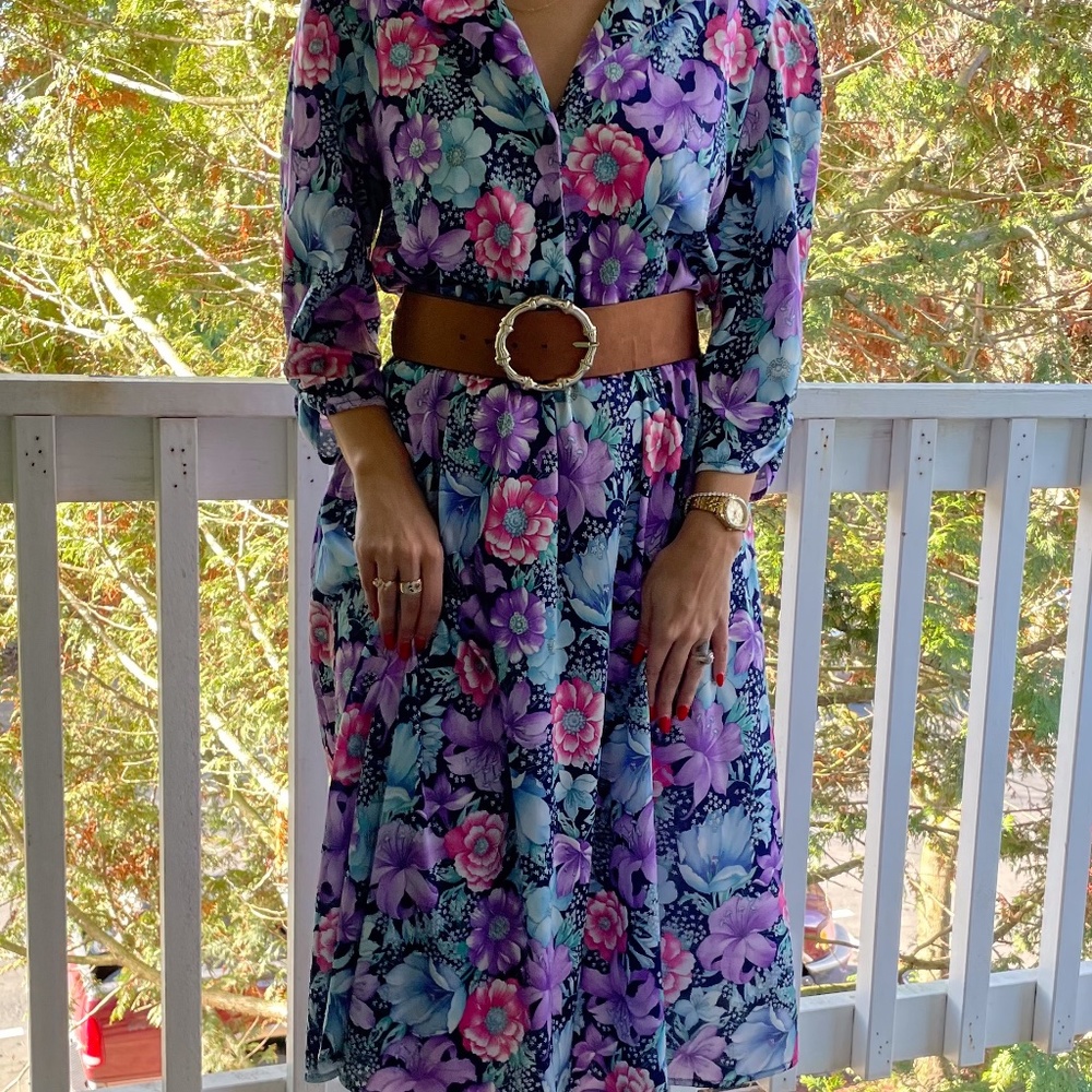SOLD 80s Tabby of California Floral Dress